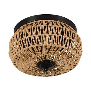 DAKAFUL 3-Lights Woven Rattan Flush Mount Ceiling Light with Handcrafted Cage Shade for Bedroom, Kitchen, Foyer & Porch - Brown - 1 of 4