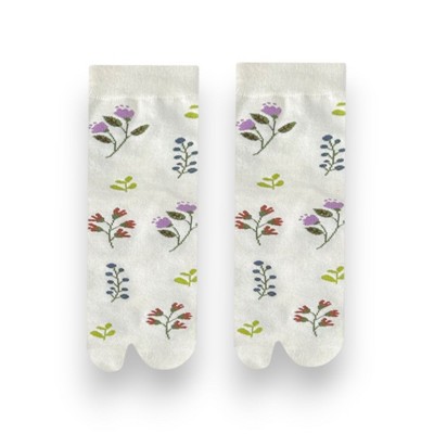 Anna-Kaci Women's 3 Pairs Floral Patterned Split-Toe Socks Soft Cotton Stretch Knit Crew Style
