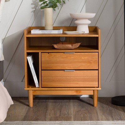 Mid-Century Modern Caramel Pine 2 Drawer Nightstand