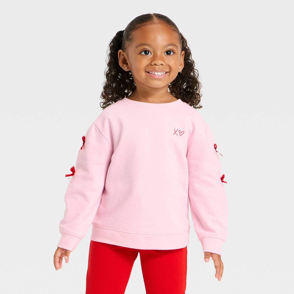 Toddler Girls' Valentine's French Terry Bow T-Shirt - Cat & Jack™ Pink 12M