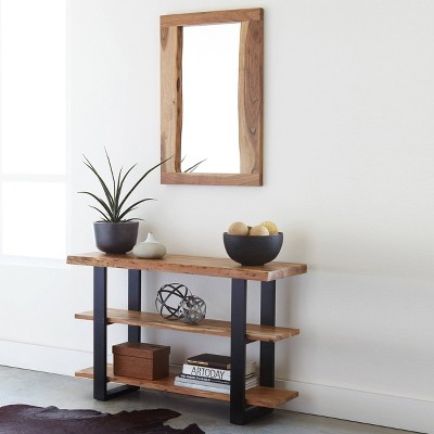 Alpine Natural Acacia Wood Media Console with Metal Legs
