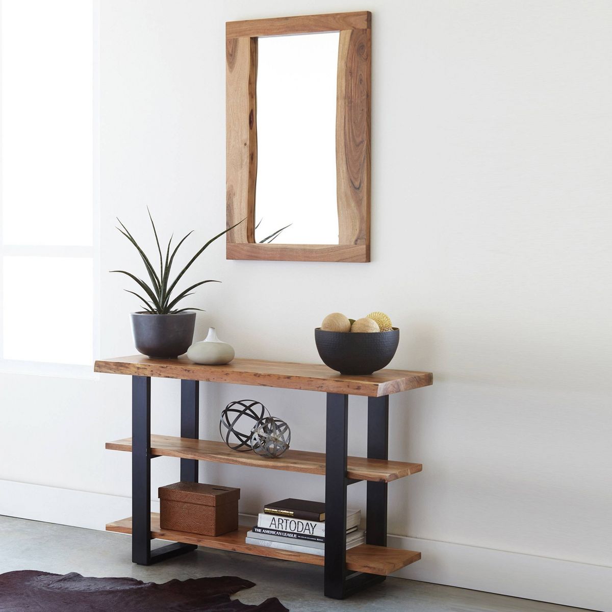 Alpine Live Edge Wood Media Console Table Natural - Alaterre Furniture: Acacia, Metal Legs, Rectangular - thumbnail 4