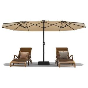 15 Ft Large Patio Umbrella With Base Included,Large Patio Umbrellas Rectangle Market Umbrella With Crank Handle - 1 of 4
