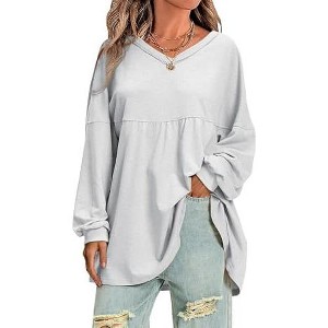 EXLURA EXLURA Womens Spring Long Sleeve Shirts V Neck Casual Maternity Tops Loose Babydoll Pullover Dressy Tunic Blouse Outfits 2025 Apricot - 1 of 4