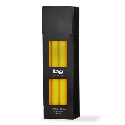 tag Color Studio 12" Straight Taper Unscented Smokeless Paraffin Wax Candle Yellow, Burn Time 12 hrs. Sold In Units of 1
