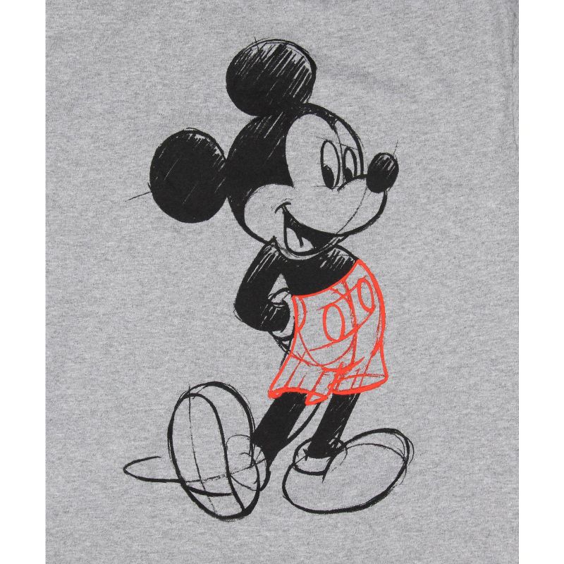 Disney Mens Mickey Mouse Pencil Sketch Red Shorts Character T-Shirt, 2 of 4