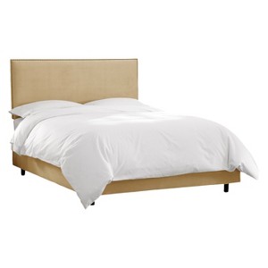 Full Arcadia Nailbutton Velvet Upholstered Bed Velvet Buckwheat - Skyline Furniture