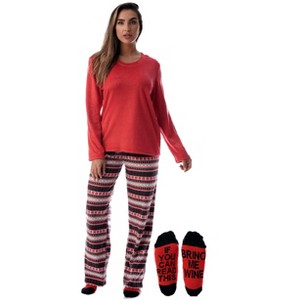 Just Love Ultra-Soft Womens Pajama Pant Set with Matching Socks with Sayings / Christmas Pajamas - 1 of 4