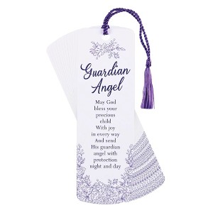 Dicksons Guardian Angel - May God Bless Precious Child, White/Purple 6 x 2 Inch Laminated Cardstock Tassel Bookmark; Pack of 12 - 1 of 2