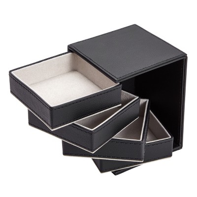 Black Faux Leather Rotating 4-Tier Jewelry Organizer