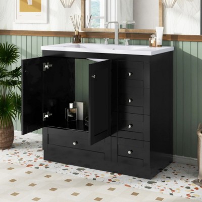 36 inch Shaker Style Free-Standing Bathroom Vanity Cabinet with Sink, 4 Soft-close Drawers and 2 Soft-close doors