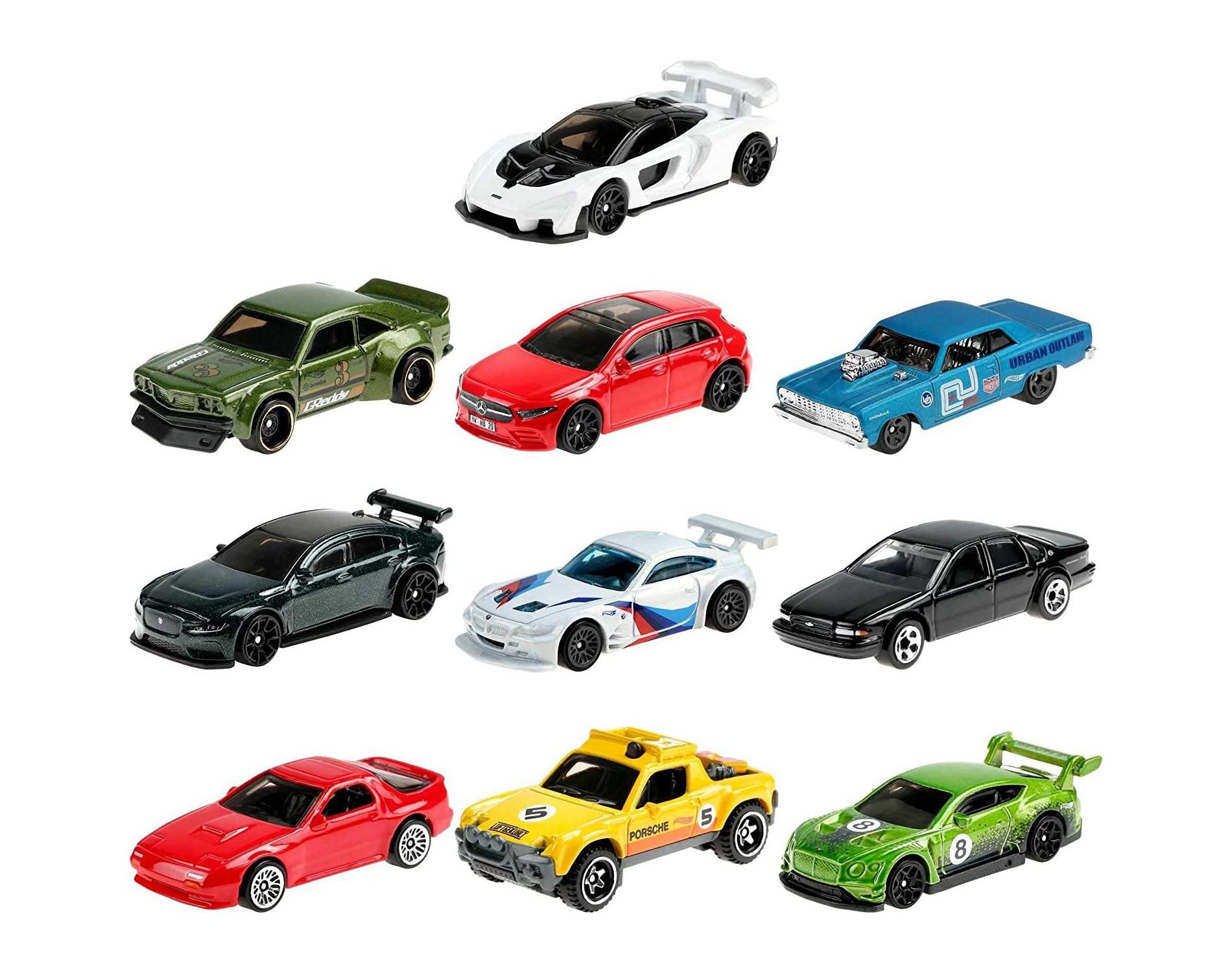Hot Wheels Nightburnerz 10-Pack – Set of 10 1:64 Scale Night-Driving Super Speeders with Authentic Decos for Collectors and Kids