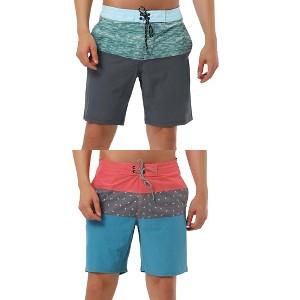 Lars Amadeus Men's Color Block Lightweight Drawstring Swimming Beach Board Shorts 2 Pcs - 1 of 4