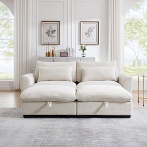 3 Pieces Modern Sofa With Storage Ottoman, Modular Couch Sectional Sofas Small With Pillows And Round Armrests, Small L Shape Sofa-Cuddlewood - 1 of 4