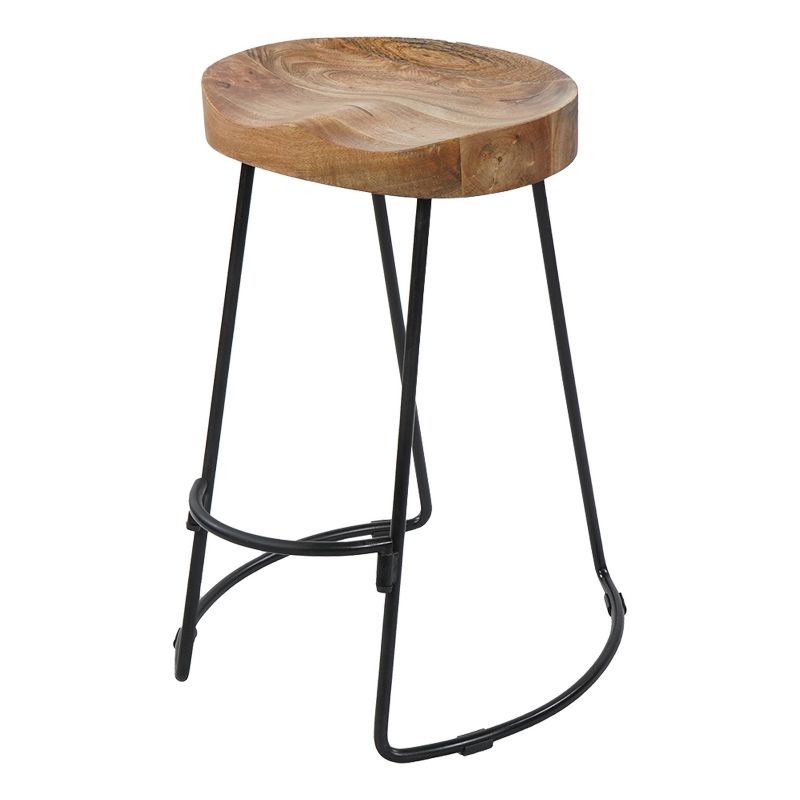 Wooden Saddle Seat Barstool Brown and Black - The Urban Port, 1 of 27