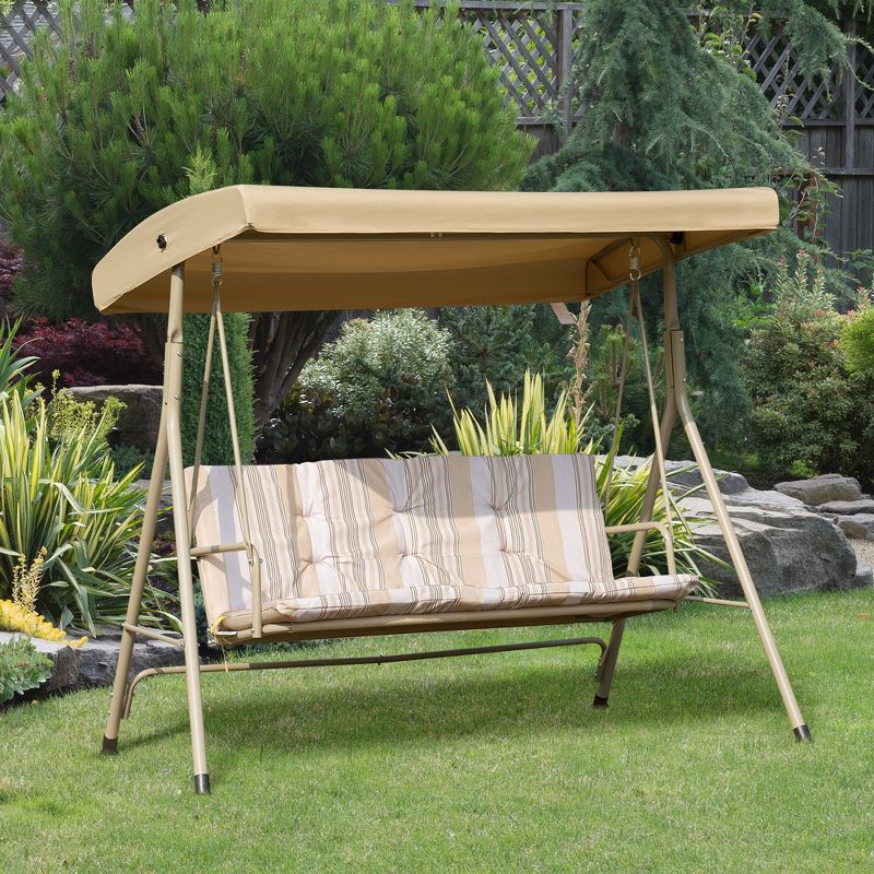 Outsunny 3 Person Outdoor Porch Swing Lounge Chair Bench with Canopy Top- Brown, 2 of 11