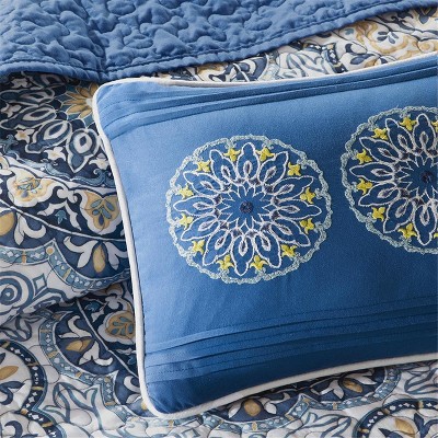 Blue and Yellow Bohemian Reversible Queen Quilt Set