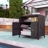 Outsunny Rattan Outdoor Storage Cabinet, Wicker Bar Table with Acacia Wood Countertop, Two Doors, Shelf, for Garden, Patio, Backyard - 2 of 4