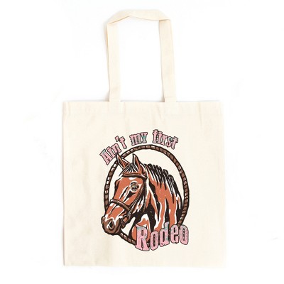 City Creek Prints Ain't My First Rodeo Horse Canvas Tote Bag - 15x16 - Natural