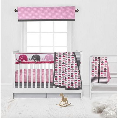 Bacati - Elephants Pink/Fuschia/Gray 6 pc Crib Bedding Set with Long Rail Guard Cover