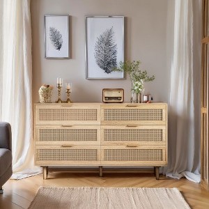 NicBex 43.31" Rattan Dresser with Drawers, 6-Drawer Dresser for Bedroom in Wood Tone, Modern Storage Cabinet for Bedroom & Closet - 1 of 4