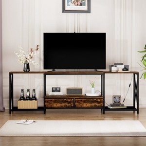 VYNXARIA TV Stand with Charging Station and 2 Fabric Drawers, Entertainment Center for TVs up to 75",with Open Storage Shelves,Rustic Brown - 1 of 4