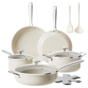 Aoibox 14-Piece Ceramic Nonstick Cookware Set with Stainless Steel Handles, Induction Compatible, Oven & Dishwasher Safe, PFAS PFOA PTFE Free - 1 of 4