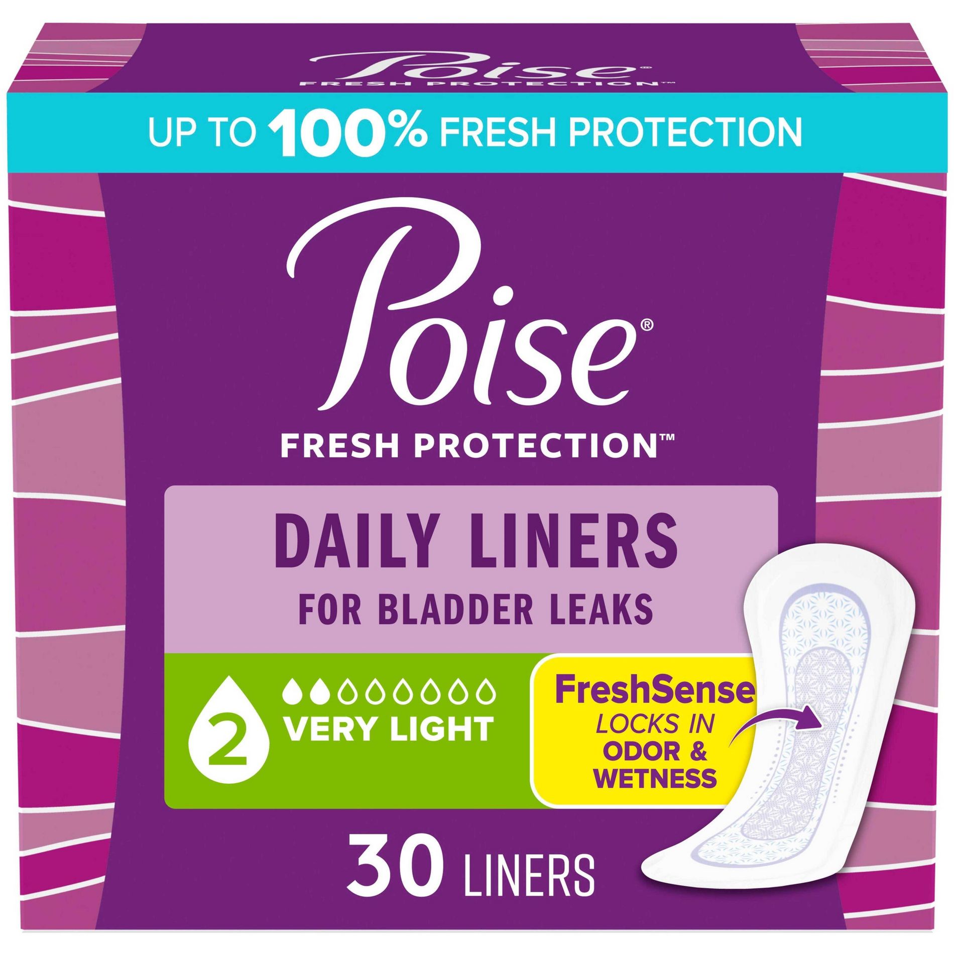 Poise Daily Regular Incontinence Panty Liners - 2 Drop Very Light Absorbency - 30ct - Trial Pack