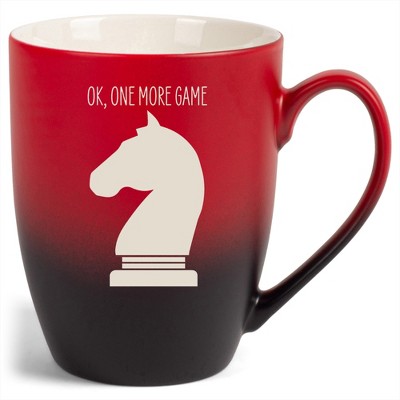 100 North Chess Knight 10 Ounce Red and Black Two Toned Ombre, Comfortably Fits Your Hands, Ceramic Tea Coffee Cup Mug, Ok, One More Game