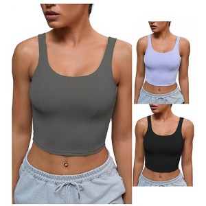 INSPIRE CHIC 3 Pcs Womens U Back Longline Padded Sports Bra Cami Crop Workout Fitness Tank Top with Built in Bra - 1 of 4