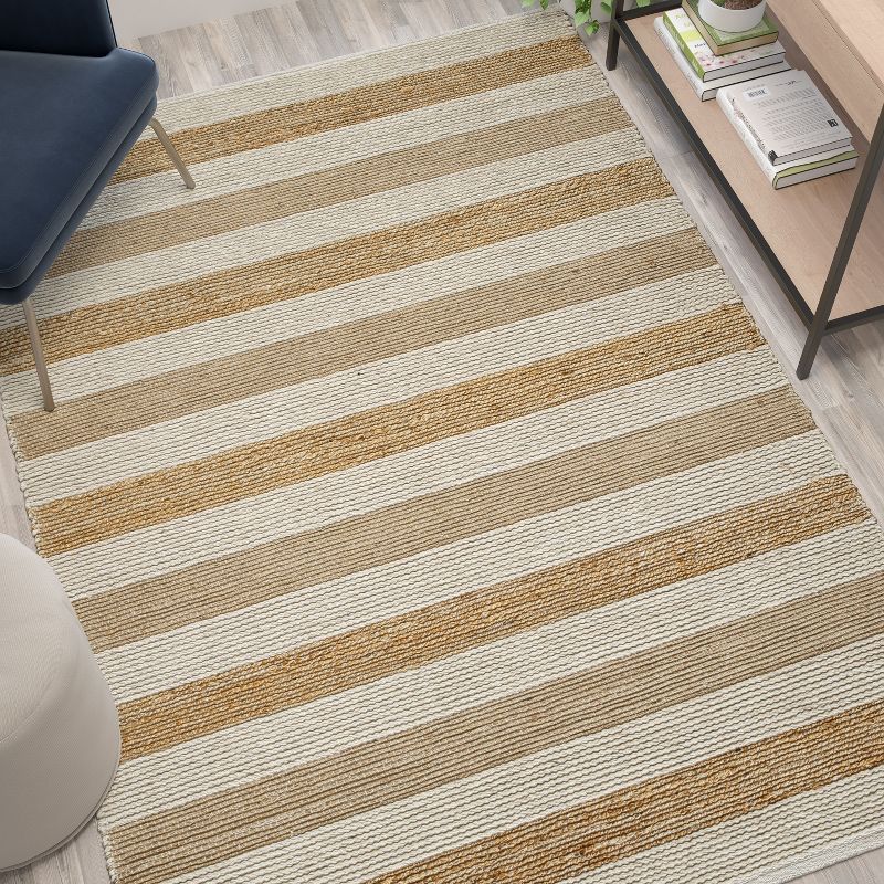 Emma and Oliver 5' x 7' Natural Handwoven Striped Pattern Jute Blend Area Rug, 4 of 8
