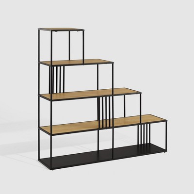 55.5 Modern 4 Shelf With Metal Bar Room Divider Bookcase Coastal Oak/black  - Saracina Home : Target