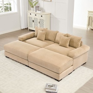 82.6" Oversized Cloud Modular Sectional Couch, Corduroy Fabric, Extra-Wide Armrests, Throw Pillows, Ergonomic Design - 1 of 4