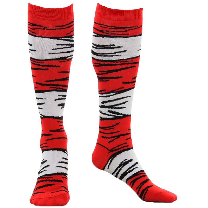 HalloweenCostumes.com One Size Fits Most  Dr. Seuss Cat in The Hat Striped Costume Socks for Kids., Black/Red/White, 1 of 5