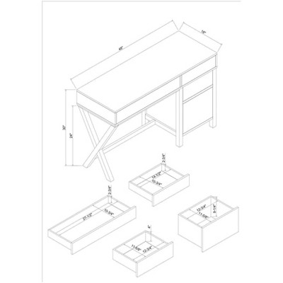 48" White Campaign Style Desk with Gold Hardware and Storage