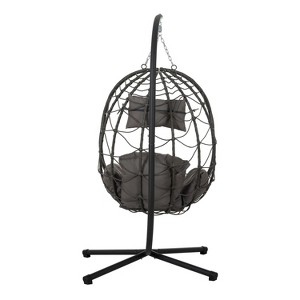 Sapphtopaz Porch Swing Egg Chair Outdoor Wicker Swing Chair Hanging Basket Chair with Cushion and Hanging Stand for Garden, Indoor, Terrace - 1 of 4