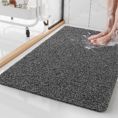 LunaLulinlk Non-slip shower mat 17" x 47" square PVC quick-drying shower mat Comfortable textured surface Easy to clean Black