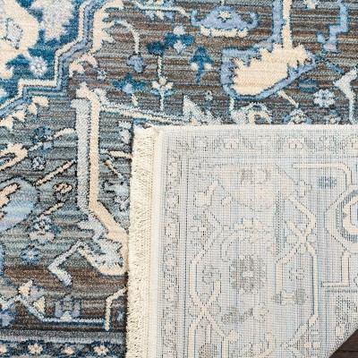 Vintage Charcoal and Blue Synthetic Persian Area Rug, 4' x 6'