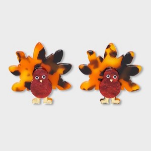 Thanksgiving Turkey Stud Earrings - Brown/Orange - 1 of 3