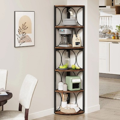 Hommoo 67 inch Tall 6 Tier Corner Bookshelf Rustic Brown