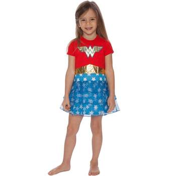 DC Comics Girls Wonder Woman Gold Foil Logo 3 Tiered Costume Pajama Nightgown Multicolored