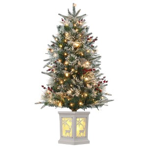 Homhougo 3FT Snow Flocked Mini Christmas Tree with Berry Clusters and Potted Base, Ideal for Table or Front Porch Use - 1 of 4