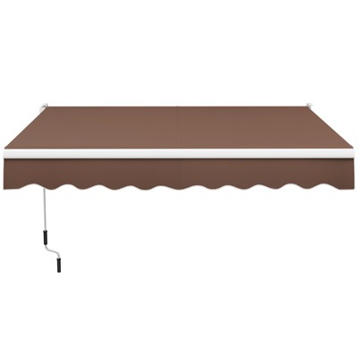Tangkula 8'×6.6' Retractable Awning W/ Aluminum Frame Sun/Water Protection W/ PA Coating Manual Control Hand Crank Angle Adjustable Design Brown/Beige