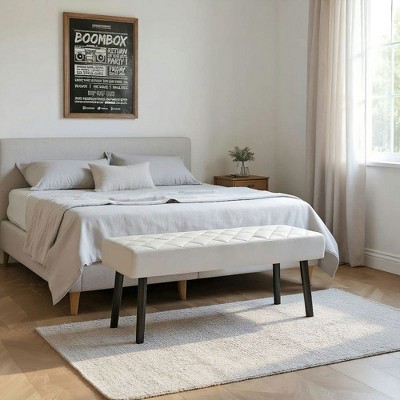 Resenkos 39.4" Faux Leather Upholstered Ottoman Bench - Metal Legs, Padded Seat, for End of Bed/Entryway, Gray