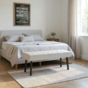 Resenkos 39.4" Faux Leather Upholstered Ottoman Bench - Metal Legs, Padded Seat, for End of Bed/Entryway, Gray - 1 of 4