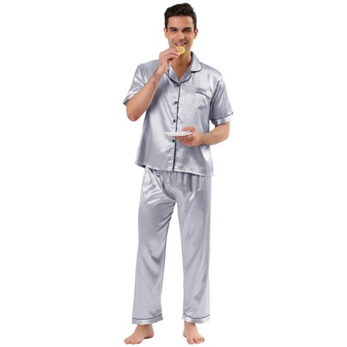 Lars Amadeus Men's Classic Satin Pajama Sets Short Sleeves Night Sleepwear  Gray Small : Target