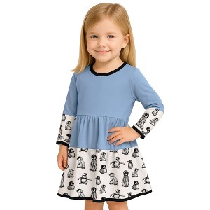 The Pink Picket Fence Penny Penguin Twirl Dress for Girls – 100% Cotton Long Sleeve Play Dress – Hand-Painted Penguin Print - 1 of 4
