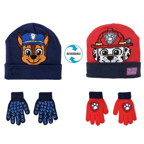 Paw Patrol Reversible Boys Winter Hat and Gloves Set Kids Ages 4 7