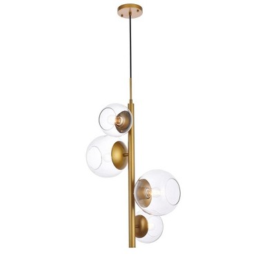 Elegant Lighting Wells 18 inch pendant in brass with clear shade