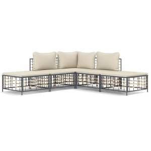 vidaXL Poly Rattan Patio Lounge Set in Anthracite - 5-Piece Outdoor Furniture Set with Cushions and Extra Seating Comfort for Garden, Terrace - 1 of 4